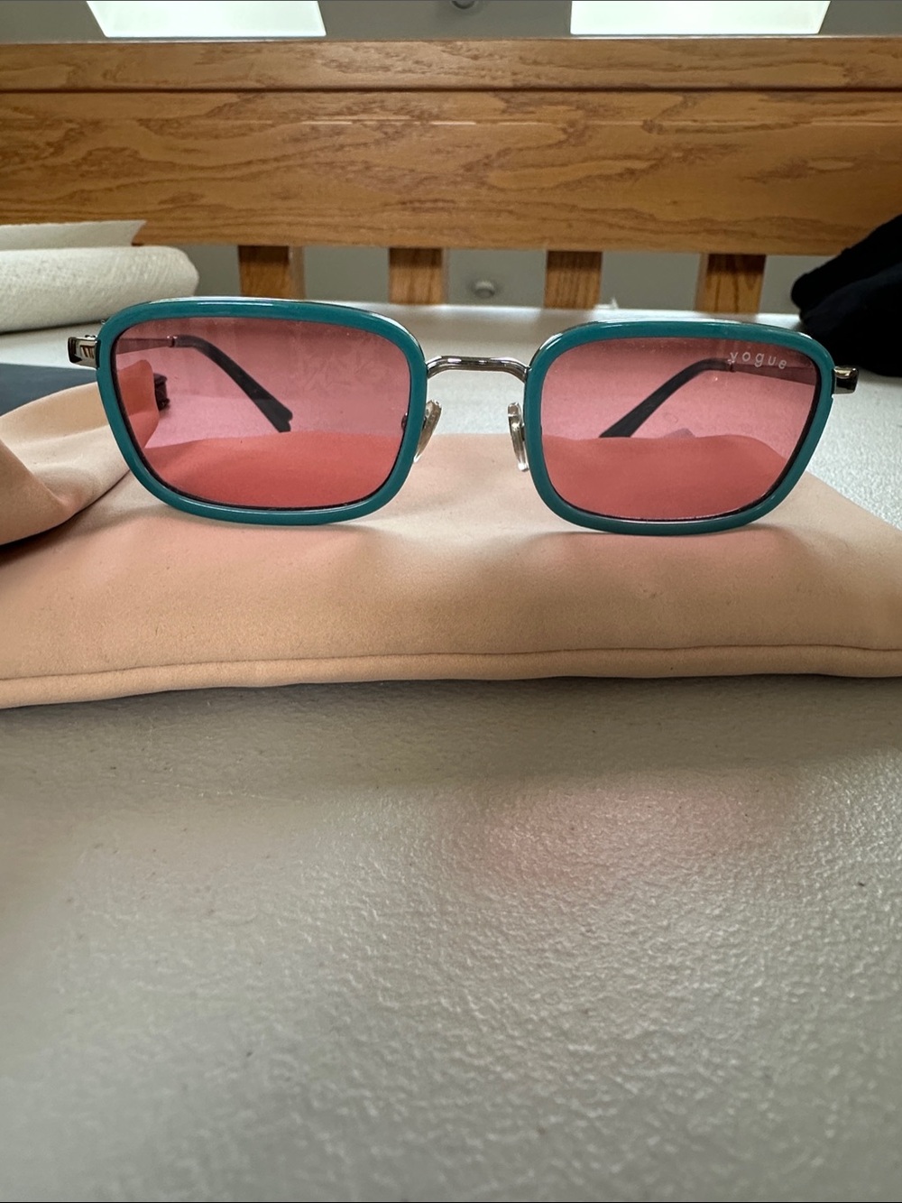Vogue x Millie Bobbie Brown  Teal Frame with Pink Lenses Women's Sunglasses